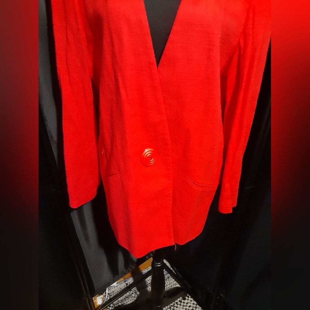 Worthington Vintage Coral Red Blazer Button Up Ladies Size 18 Pockets Made  USA - Picture 3 of 7